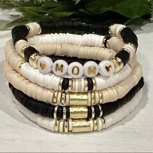 14K Gold Plated Custom Bracelet Stack - Set of 5 - ❤️Mom❤️